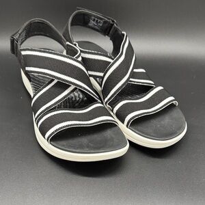 Clarks Cloudsteppers Black/White Sandals Sz 12